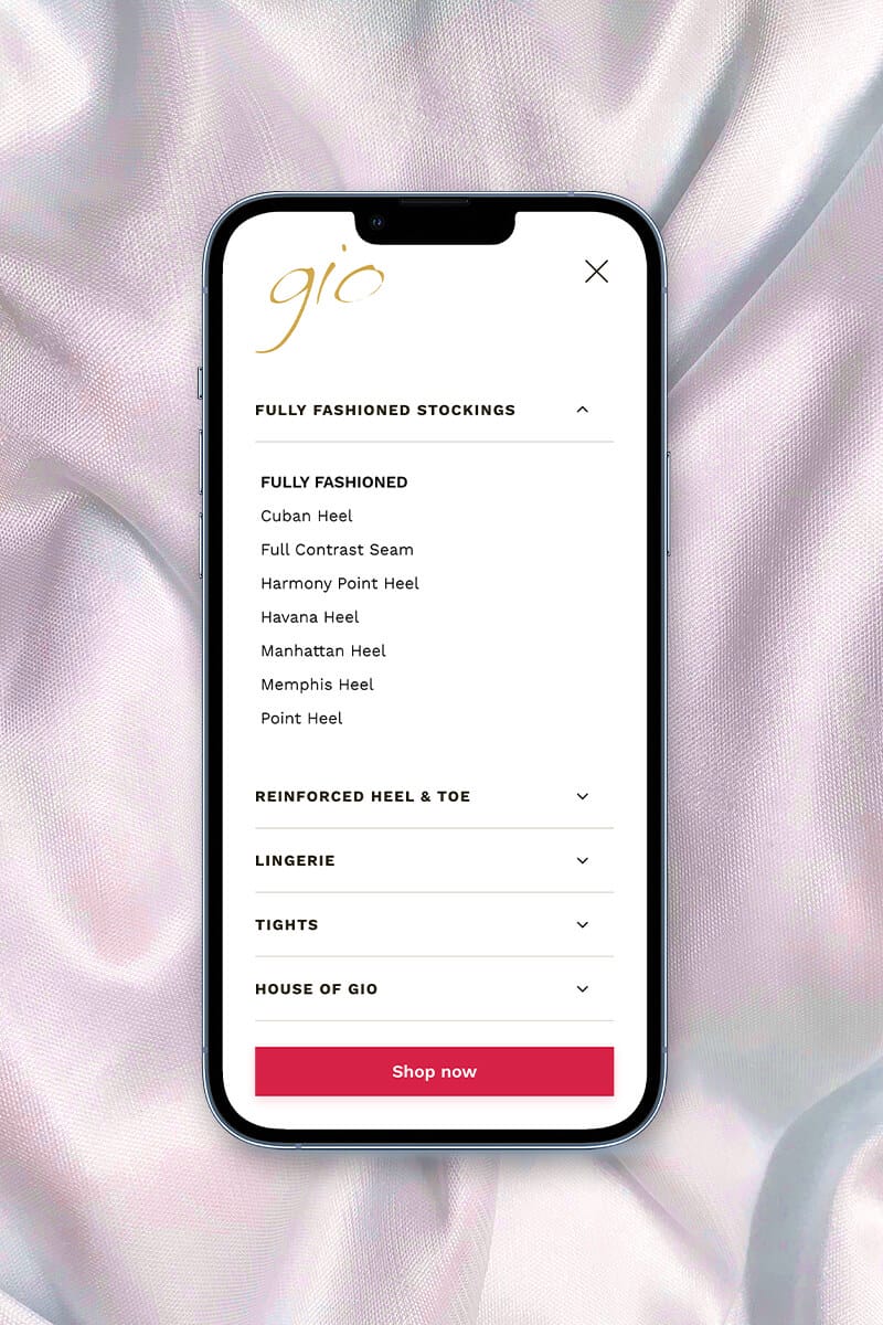 Gio Stockings Web Design Menu